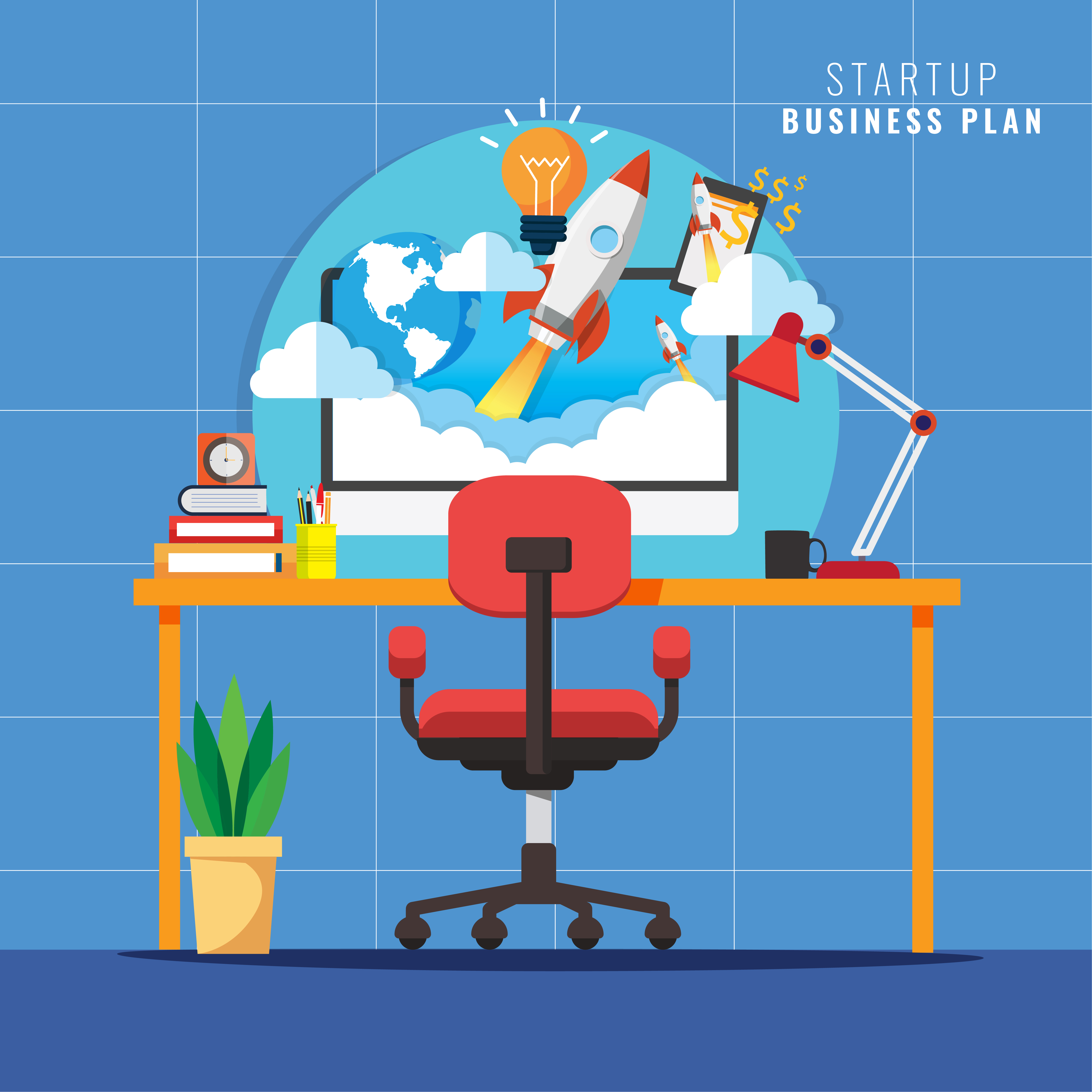 Startup workplace, Business concept with rocket, Rocket launch Startup workplace, Business concept with rocket, Rocket launch
